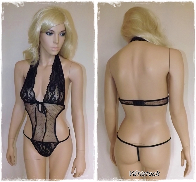 Body string ficelle noir micro résille