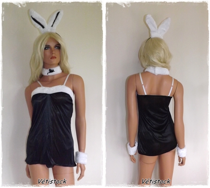 Costume noir de lapine sexy avec fourrure