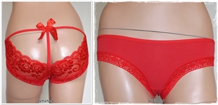 Culotte sexy rouge ouverte sur les fesse avec jolies strass