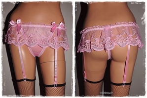 Lingerie mini jupe rose porte-jarretelle au string intégré