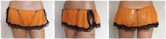 String jupette en voile orange recouvert de dentelle noir