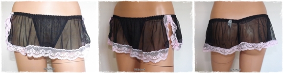 String jupette voile noir avec dentelle rose