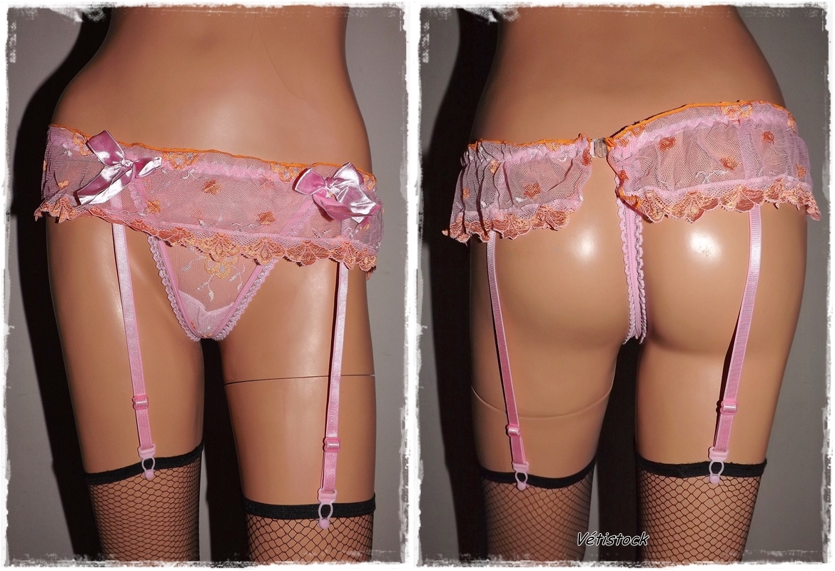 String porte-jarretelle dentelle pas cher rose et orange