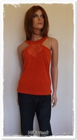 T shirt rosace avec strass coloris orange pas cher